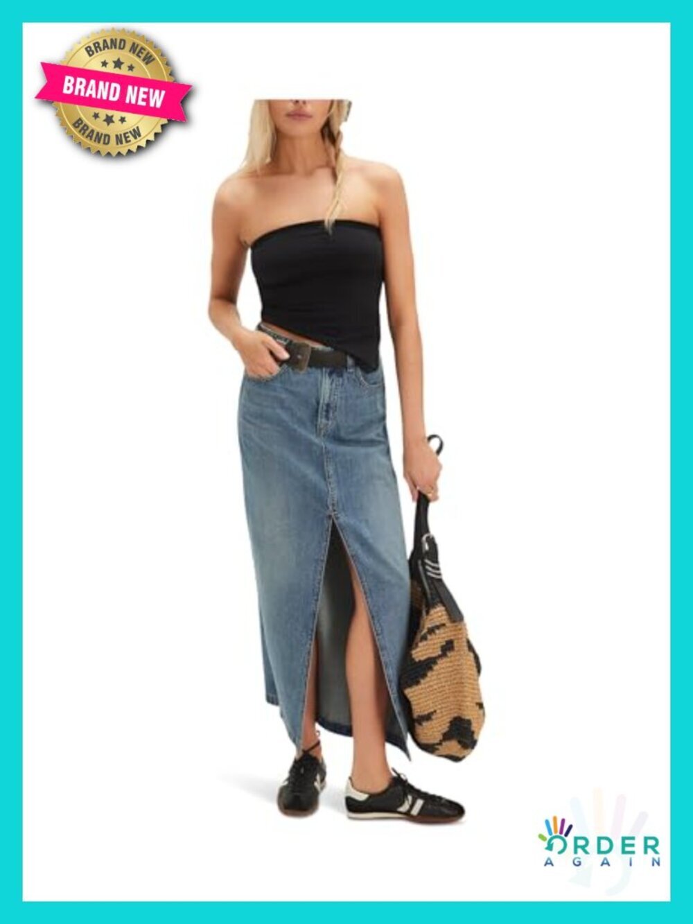 Denim Maxi Skirt - Pull On Style - Cotton